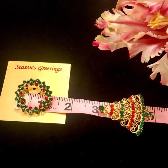 Seasons Greetings 2 Rhinestone Christmas Brooches - Picture 6 of 8